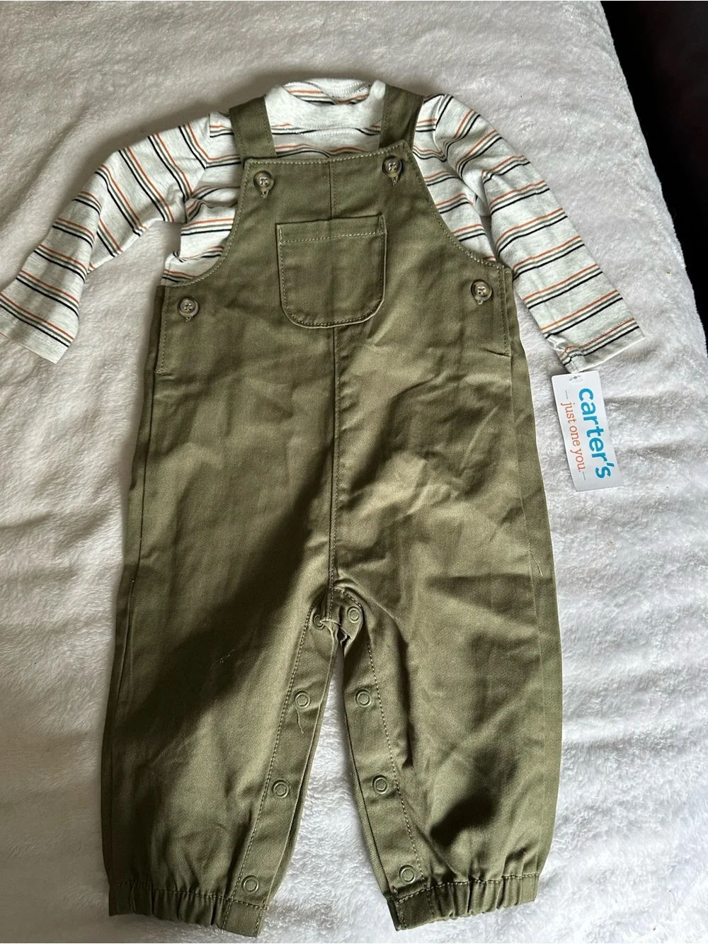 Carter's Olive Green Overalls with Striped Tee